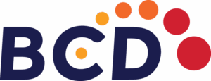 BCD travel logo with colorful dots